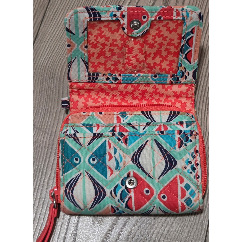 Vera Bradley Go Fish Quilted Wallet & ID Case Set Coral Teal Blue Bundle Retired - Picture 3 of 6